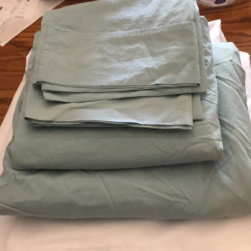 Madison Park 200-Thread-Count Peached Percale Cotton Full Sheets in Light blue